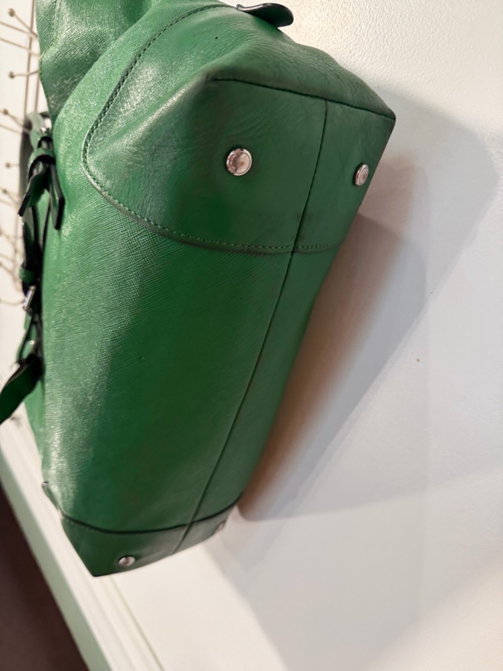 Tumi Green Handbag with Silver tone hardware and leather trim. - Picture 5 of 10
